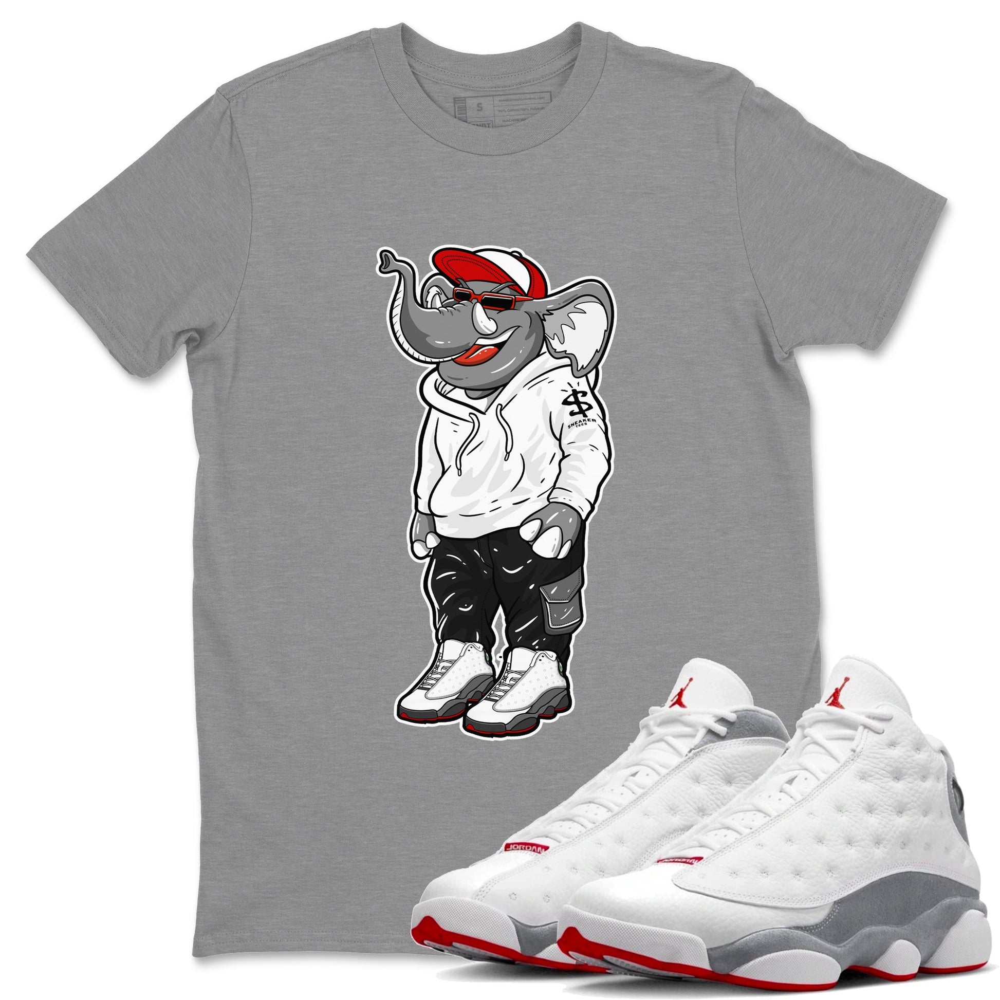 Air Jordan 13 Wolf Grey Sneaker Match Tees Sneakerhead Elephant Sneaker Tees 13s Wolf Grey SNRT Sneaker Release Tees Unisex Shirts Heather Grey 1