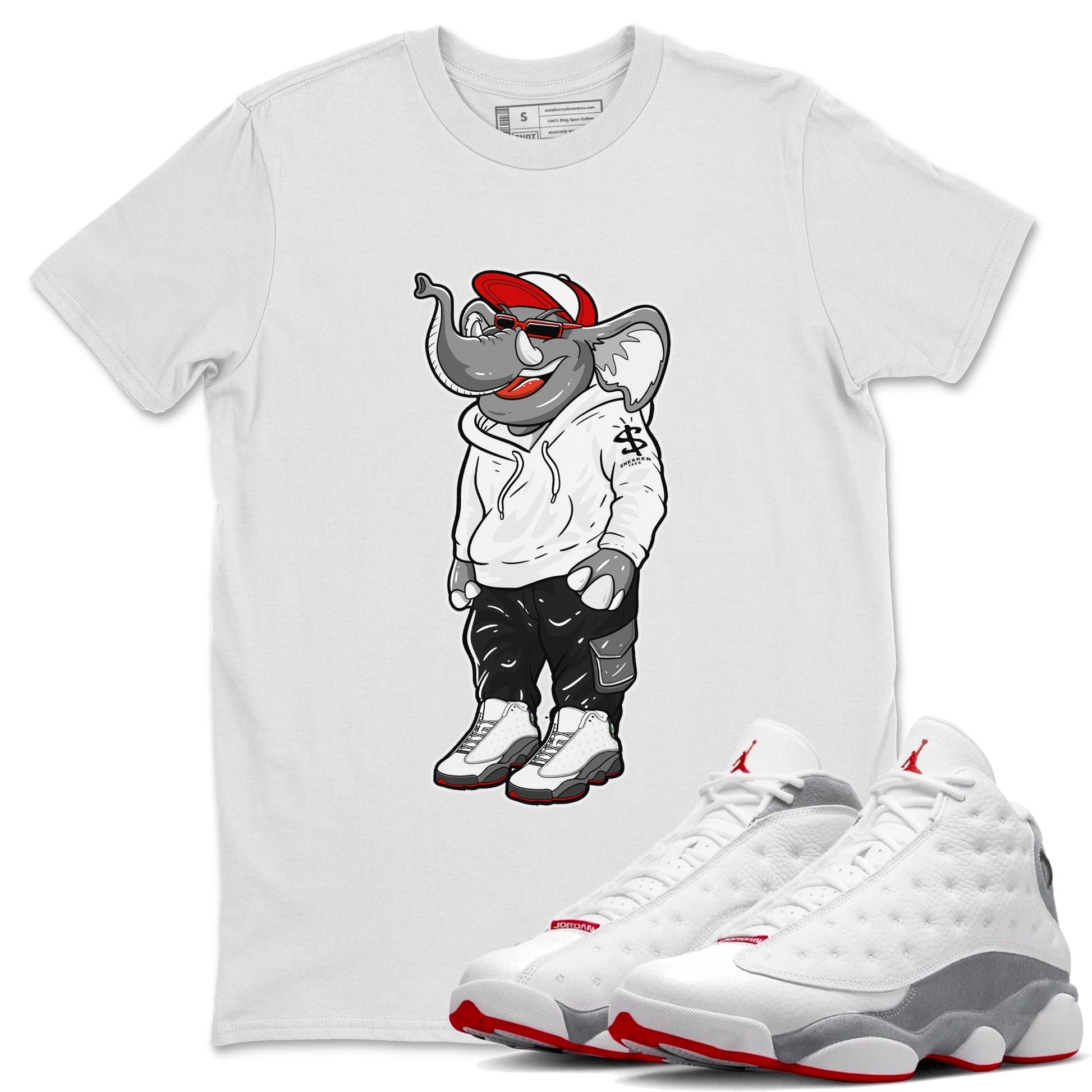 Air Jordan 13 Wolf Grey Sneaker Match Tees Sneakerhead Elephant Sneaker Tees 13s Wolf Grey SNRT Sneaker Release Tees Unisex Shirts White 1