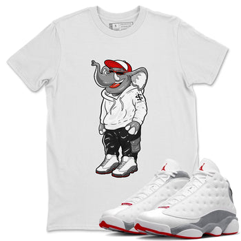 Air Jordan 13 Wolf Grey Sneaker Match Tees Sneakerhead Elephant Sneaker Tees 13s Wolf Grey SNRT Sneaker Release Tees Unisex Shirts White 1