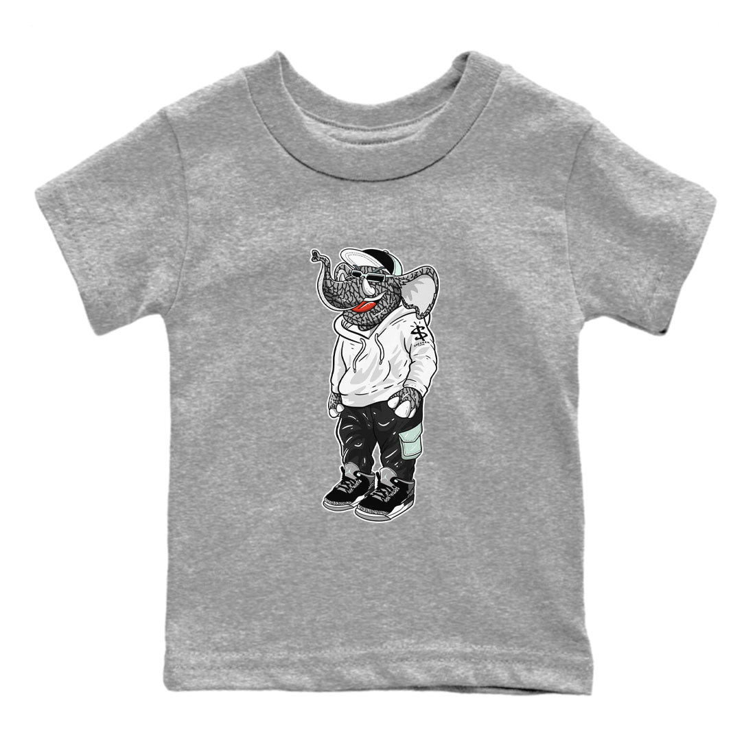 Air Jordan 3 Green Glow shirt to match jordans Sneakerhead Elephant sneaker tees Air Jordan 3 Green Glow SNRT sneaker release tees baby toddler Heather Grey 2 cotton Shirt