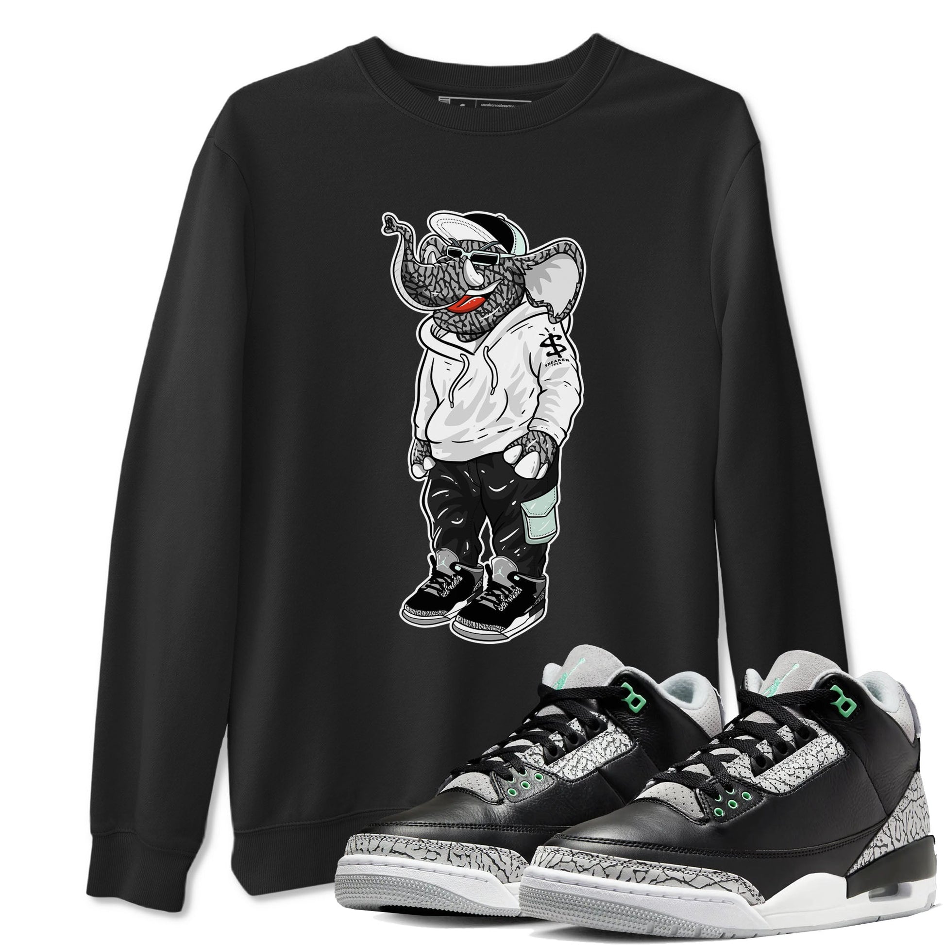 Air Jordan 3 Green Glow shirt to match jordans Sneakerhead Elephant sneaker tees Air Jordan 3 Green Glow SNRT Sneaker Release Tees unisex cotton Black 1 crew neck shirt