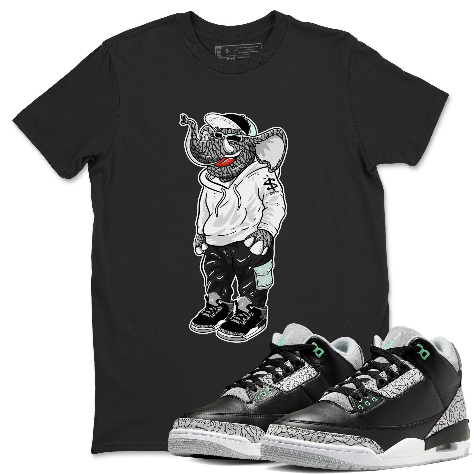 Air Jordan 3 Green Glow shirt to match jordans Sneakerhead Elephant sneaker tees Air Jordan 3 Green Glow SNRT Sneaker Release Tees unisex cotton Black 1 crew neck shirt