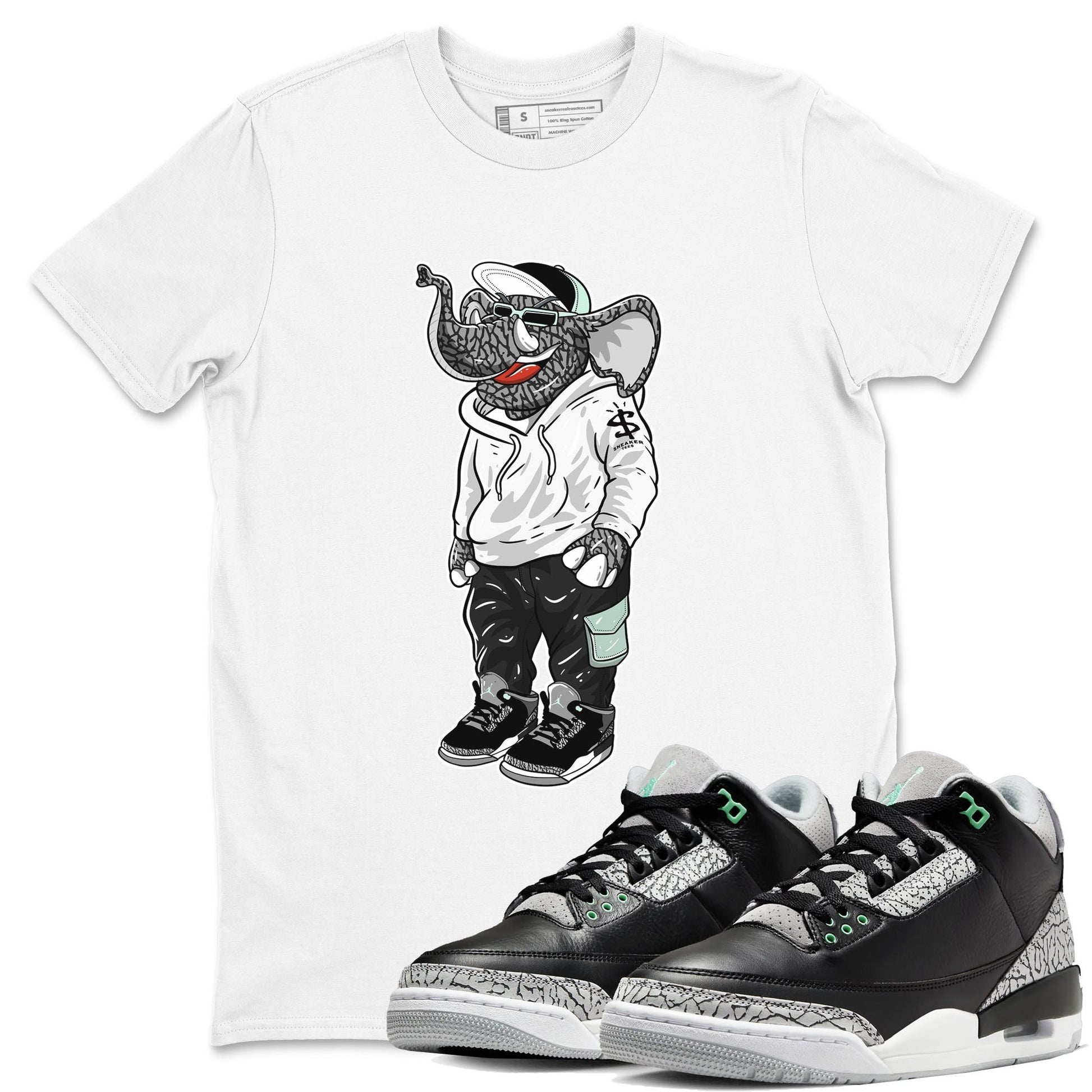 Air Jordan 3 Green Glow shirt to match jordans Sneakerhead Elephant sneaker tees Air Jordan 3 Green Glow SNRT Sneaker Release Tees unisex cotton White 1 crew neck shirt