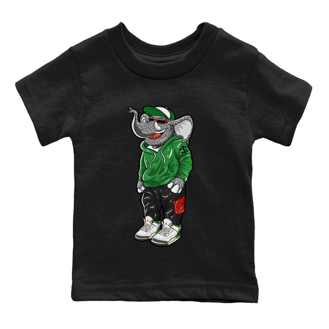 Air Jordan 3 Lucky Green Sneaker Match Tees Sneakerhead Elephant Sneaker Tees Jordan 3 WMNS Lucky Green Sneaker Release Tees Kids Shirts Black 2