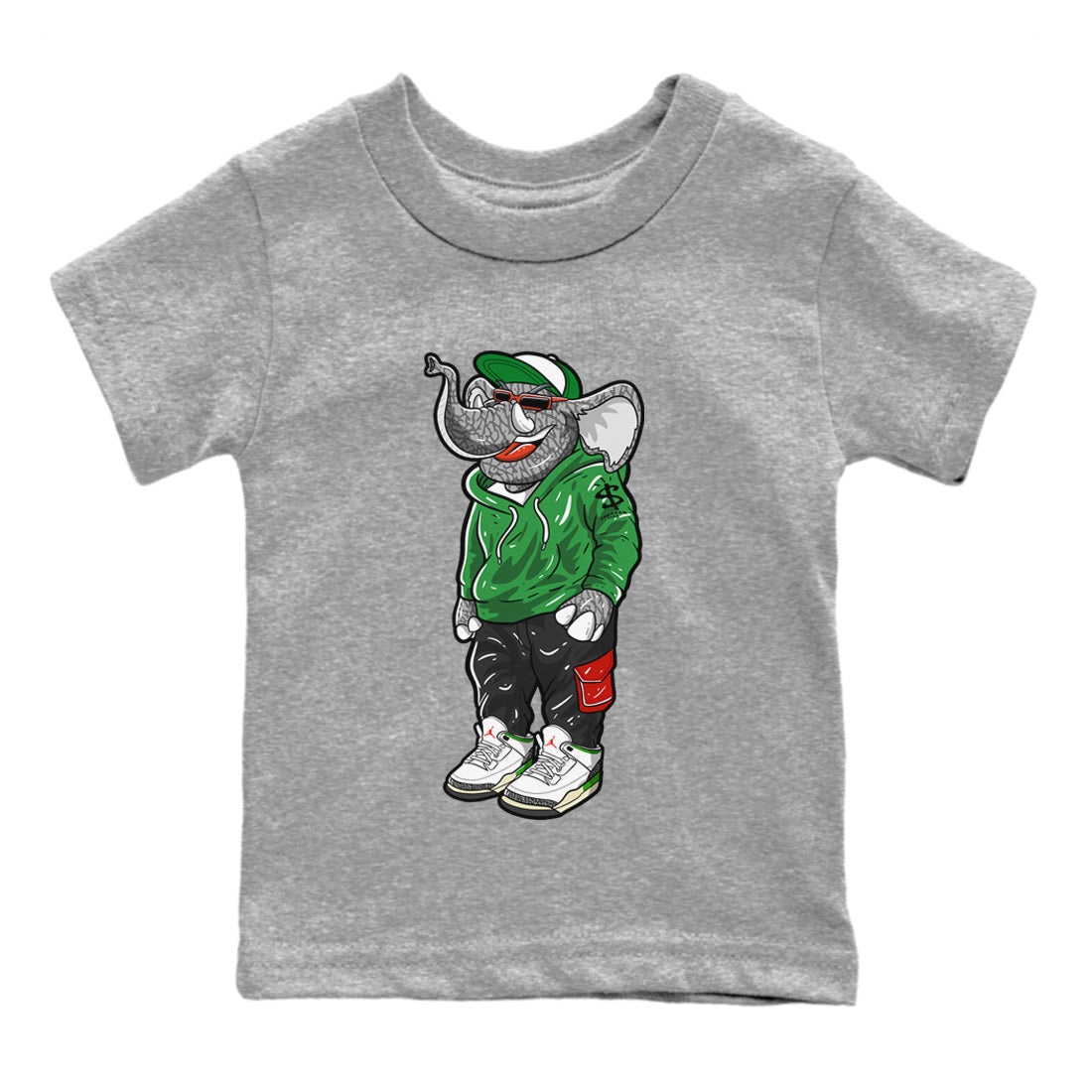 Air Jordan 3 Lucky Green Sneaker Match Tees Sneakerhead Elephant Sneaker Tees Jordan 3 WMNS Lucky Green Sneaker Release Tees Kids Shirts Heather Grey 2
