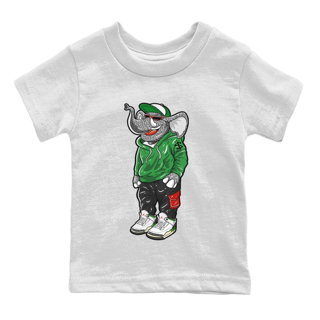 Air Jordan 3 Lucky Green Sneaker Match Tees Sneakerhead Elephant Sneaker Tees Jordan 3 WMNS Lucky Green Sneaker Release Tees Kids Shirts White 2
