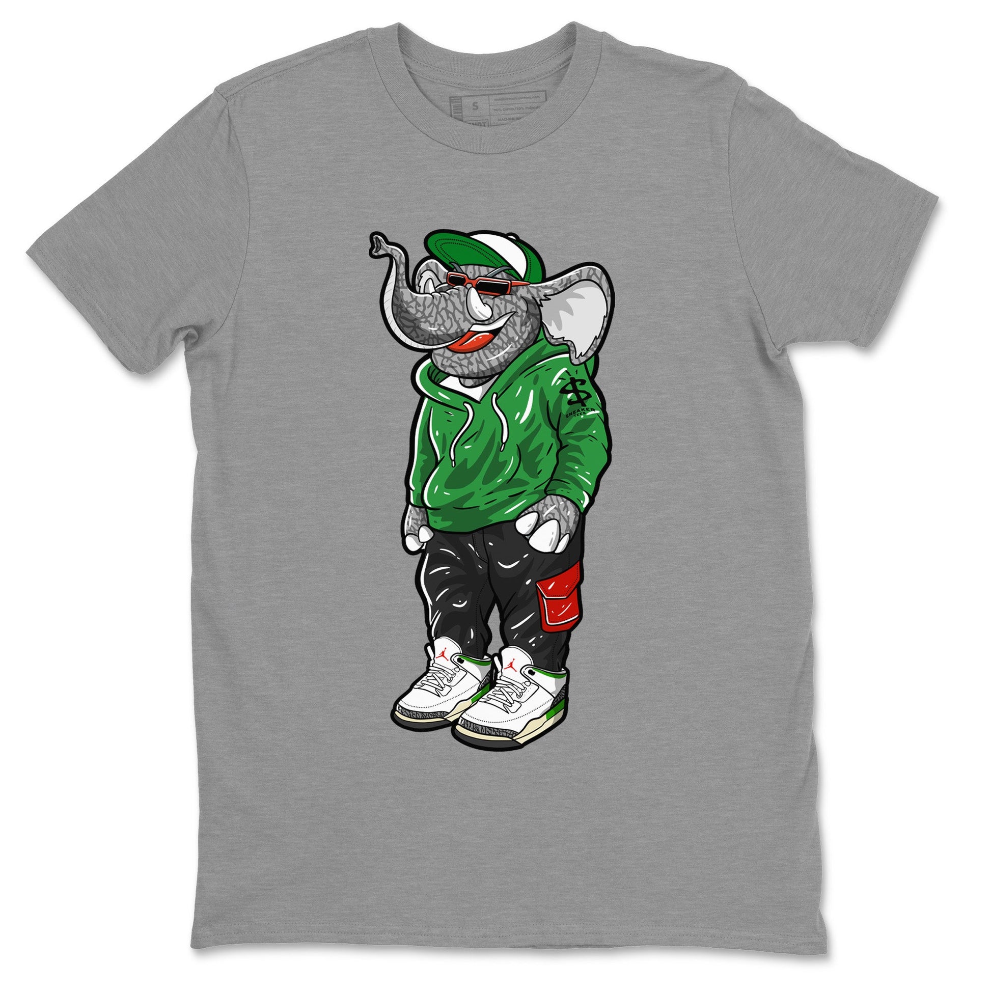 Air Jordan 3 Lucky Green Sneaker Match Tees Sneakerhead Elephant Sneaker Tees Jordan 3 WMNS Lucky Green Sneaker Release Tees Unisex Shirts Heather Grey 2