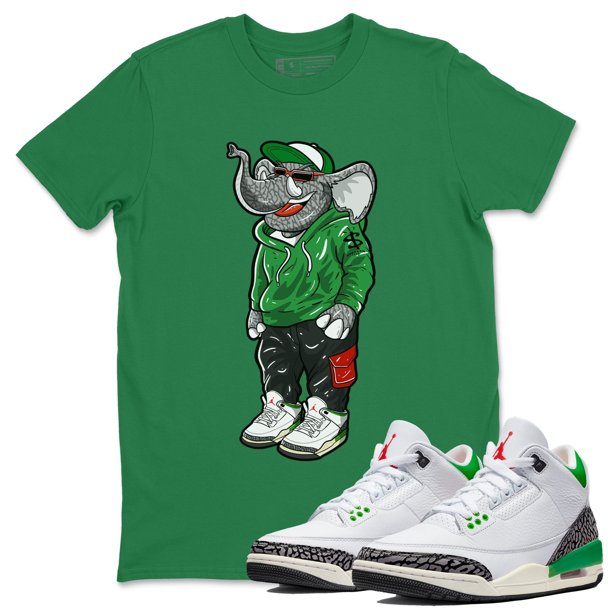 Air Jordan 3 Lucky Green Sneaker Match Tees Sneakerhead Elephant Sneaker Tees Jordan 3 WMNS Lucky Green Sneaker Release Tees Unisex Shirts Kelly Green 1