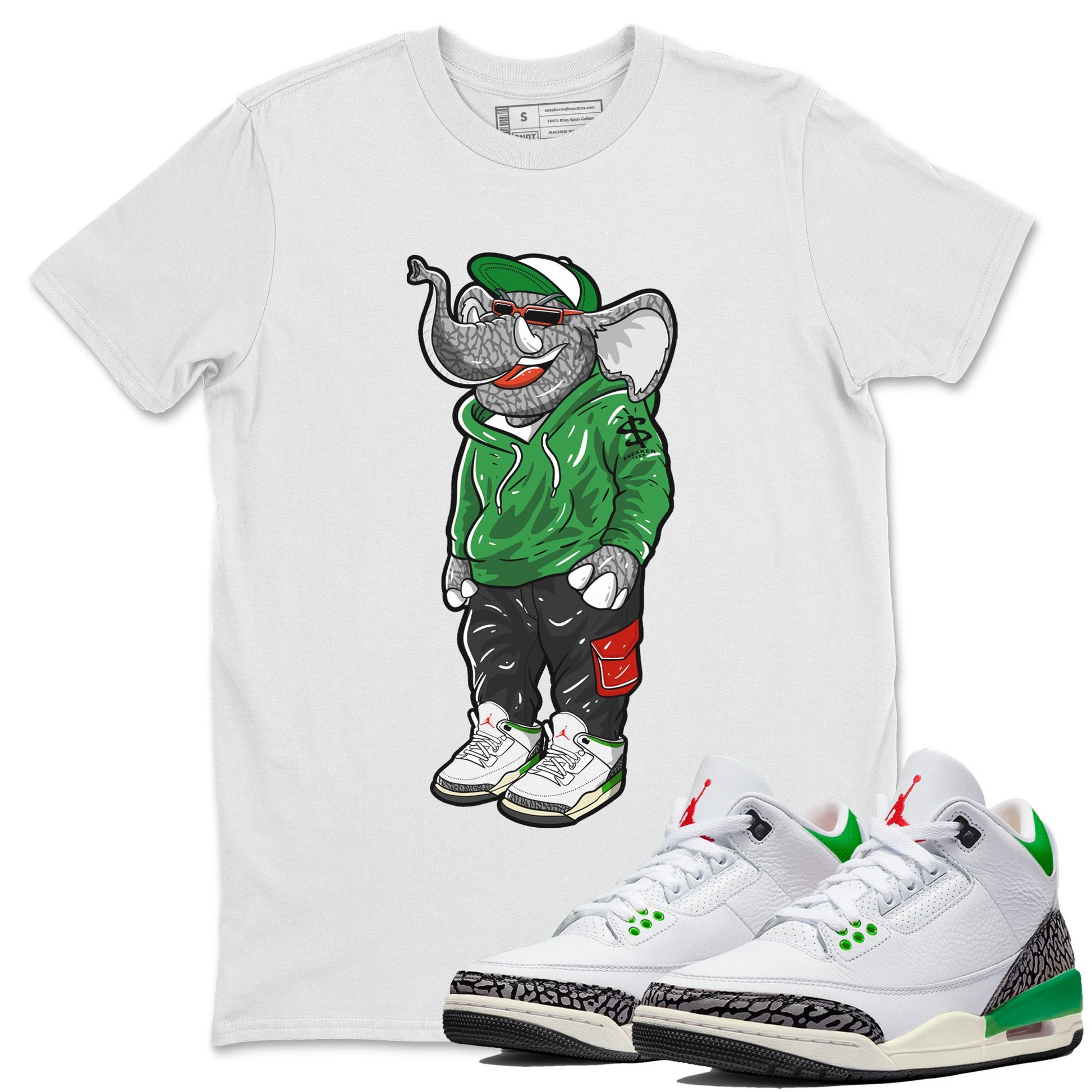 Air Jordan 3 Lucky Green Sneaker Match Tees Sneakerhead Elephant Sneaker Tees Jordan 3 WMNS Lucky Green Sneaker Release Tees Unisex Shirts White 1