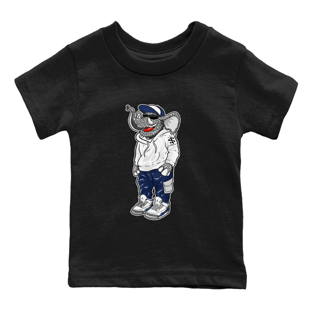 Air Jordan 3 Midnight Navy shirt to match jordans Sneakerhead Elephant sneaker tees 3s Midnight Navy SNRT sneaker release tees baby toddler Black 2 cotton sneaker tee