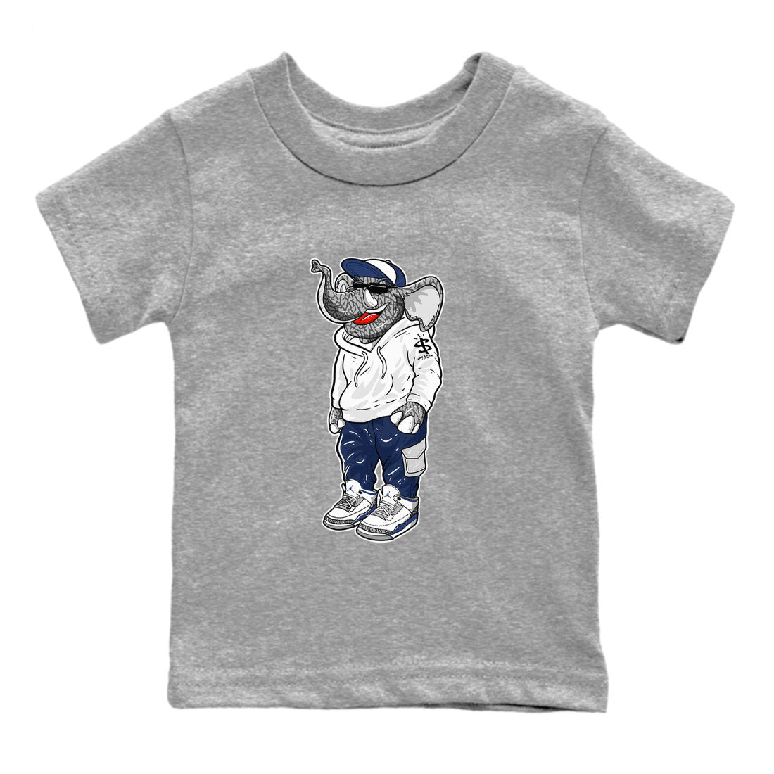 Air Jordan 3 Midnight Navy shirt to match jordans Sneakerhead Elephant sneaker tees 3s Midnight Navy SNRT sneaker release tees baby toddler Heather Grey 2 cotton sneaker tee