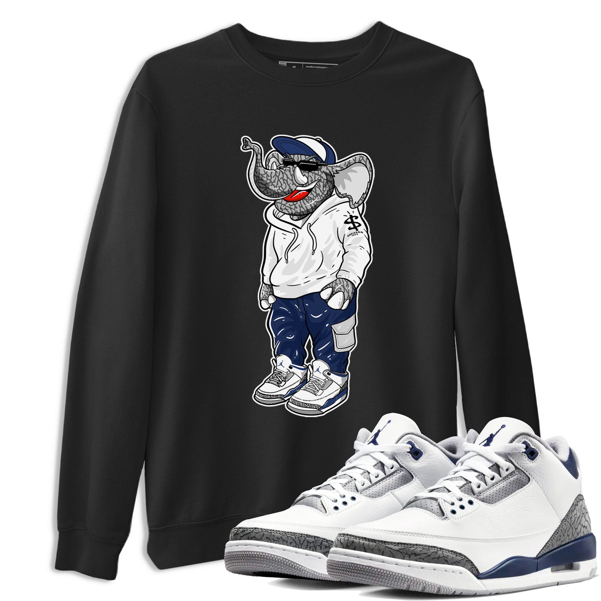 Air Jordan 3 Midnight Navy shirt to match jordans Sneakerhead Elephant sneaker tees 3s Midnight Navy SNRT sneaker release Tees unisex cotton Black 1 crew neck shirt