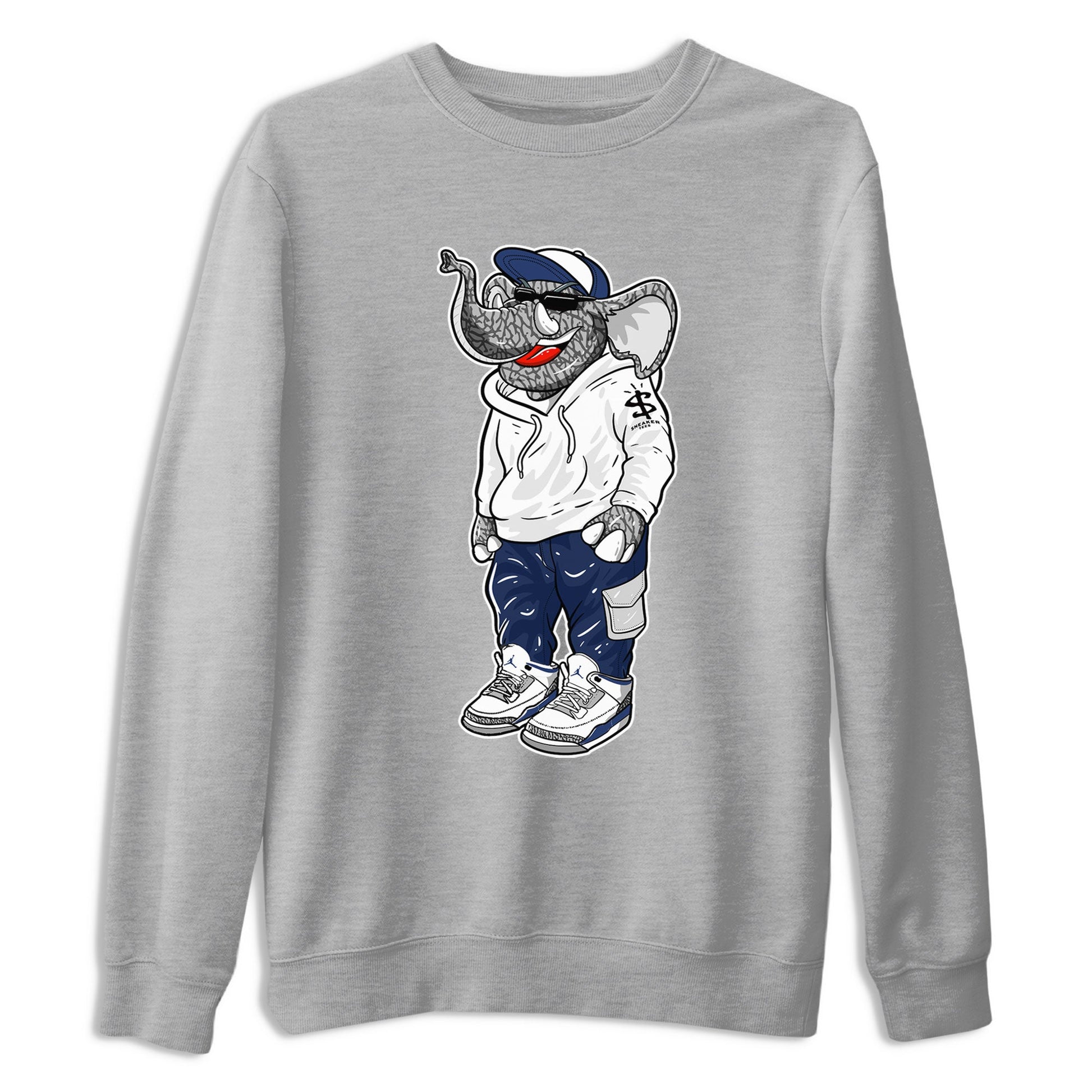 Air Jordan 3 Midnight Navy shirt to match jordans Sneakerhead Elephant sneaker tees 3s Midnight Navy SNRT sneaker release Tees unisex cotton Heather Grey 2 crew neck shirt
