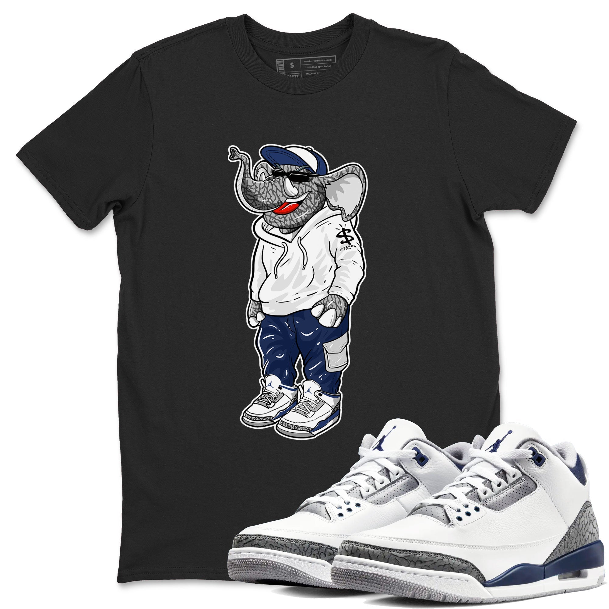 Air Jordan 3 Midnight Navy shirt to match jordans Sneakerhead Elephant sneaker tees 3s Midnight Navy SNRT sneaker release Tees unisex cotton Black 1 crew neck shirt