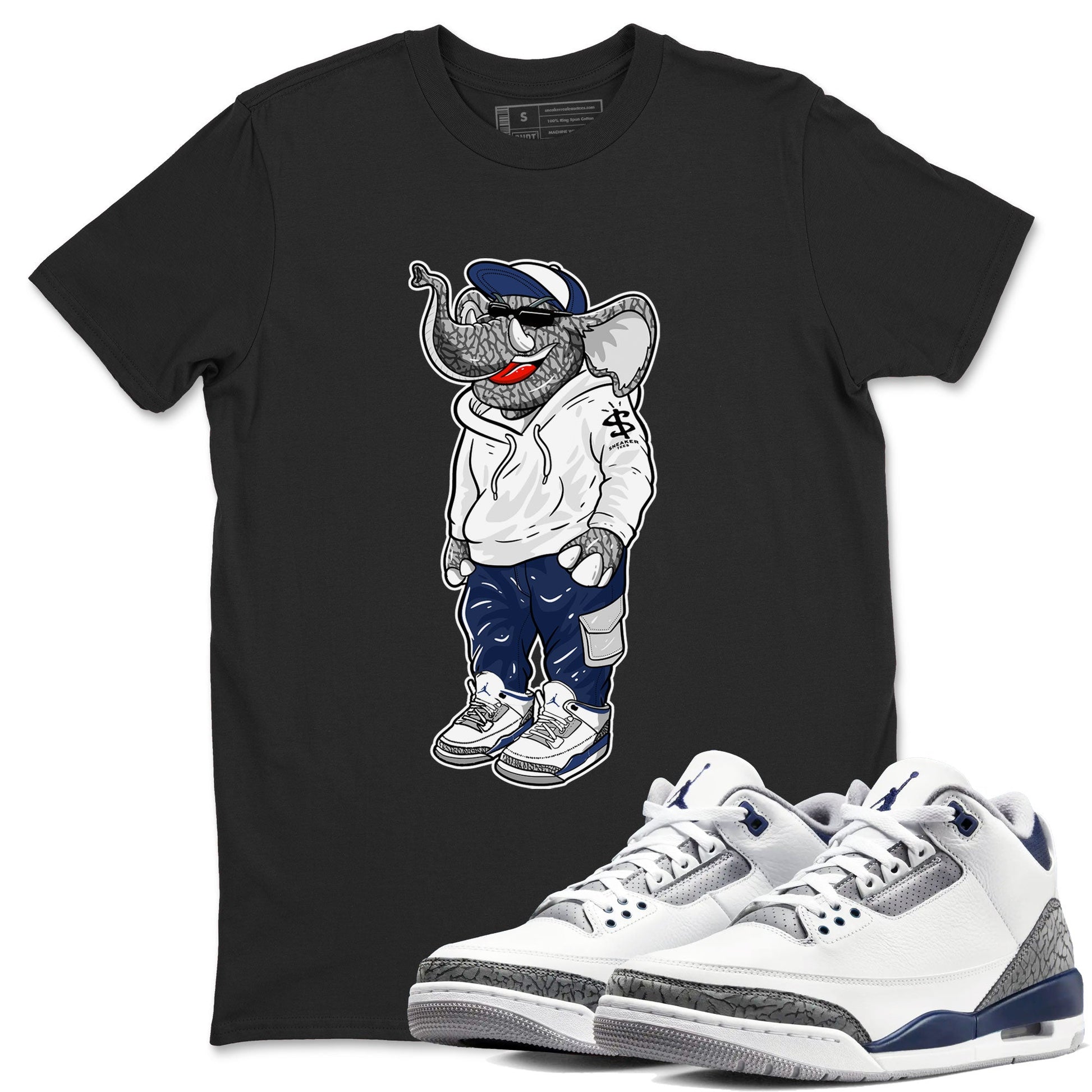 Air Jordan 3 Midnight Navy shirt to match jordans Sneakerhead Elephant sneaker tees 3s Midnight Navy SNRT sneaker release Tees unisex cotton Black 1 crew neck shirt