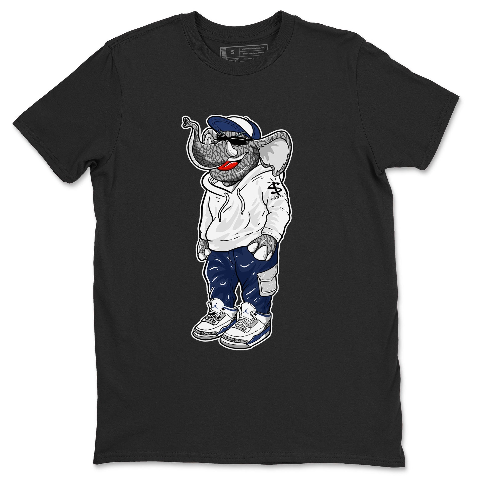 Air Jordan 3 Midnight Navy shirt to match jordans Sneakerhead Elephant sneaker tees 3s Midnight Navy SNRT sneaker release Tees unisex cotton Black 2 crew neck shirt