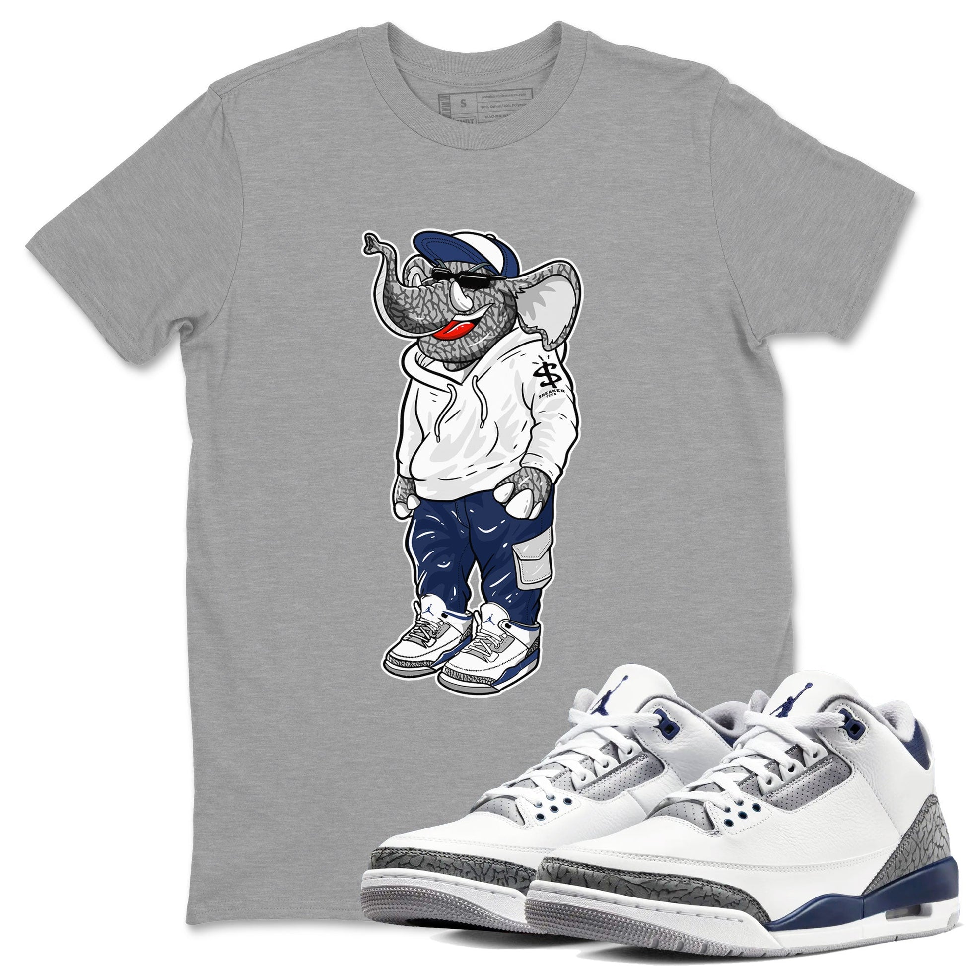 Air Jordan 3 Midnight Navy shirt to match jordans Sneakerhead Elephant sneaker tees 3s Midnight Navy SNRT sneaker release Tees unisex cotton Heather Grey 1 crew neck shirt