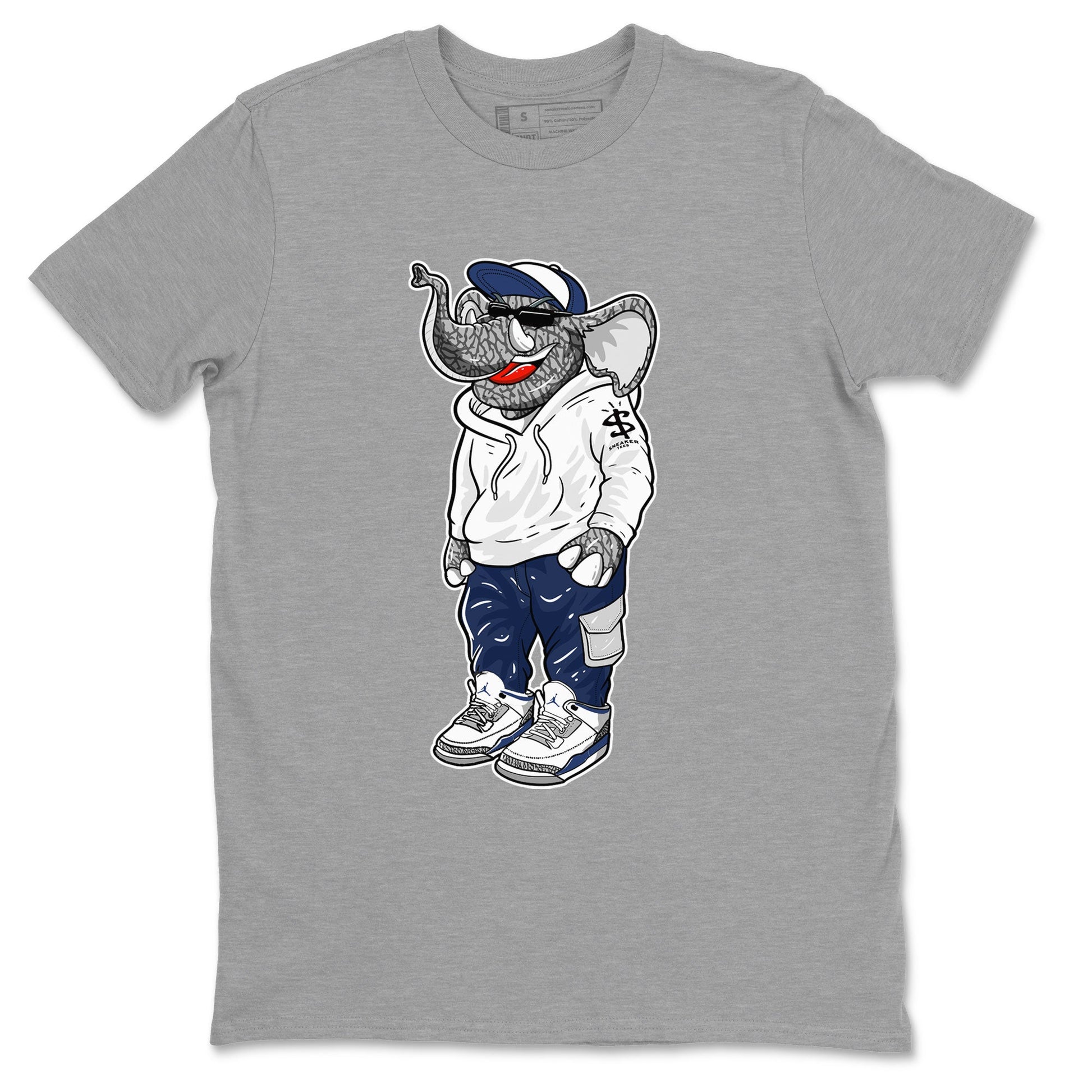 Air Jordan 3 Midnight Navy shirt to match jordans Sneakerhead Elephant sneaker tees 3s Midnight Navy SNRT sneaker release Tees unisex cotton Heather Grey 2 crew neck shirt
