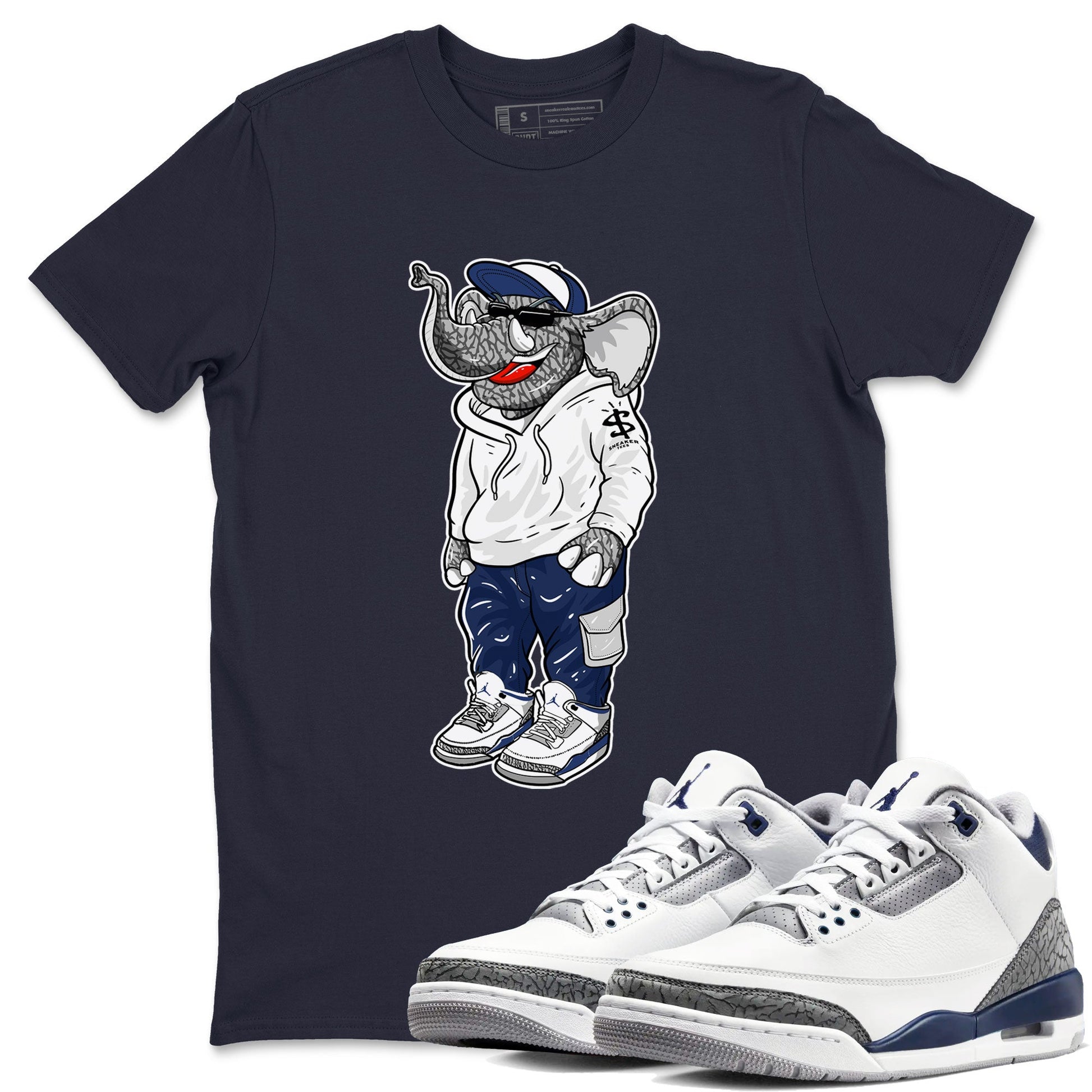 Air Jordan 3 Midnight Navy shirt to match jordans Sneakerhead Elephant sneaker tees 3s Midnight Navy SNRT sneaker release Tees unisex cotton Navy 1 crew neck shirt