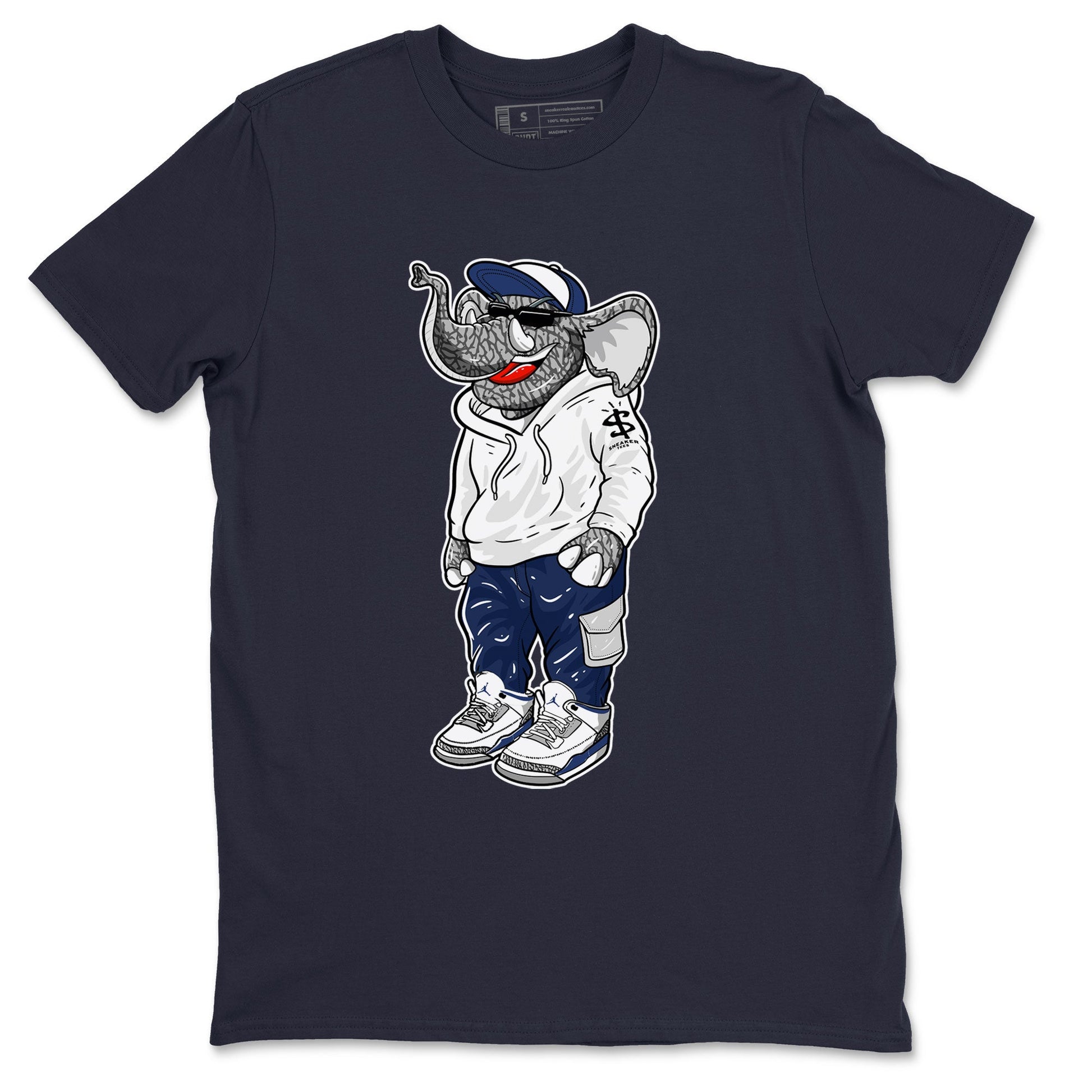 Air Jordan 3 Midnight Navy shirt to match jordans Sneakerhead Elephant sneaker tees 3s Midnight Navy SNRT sneaker release Tees unisex cotton Navy 2 crew neck shirt