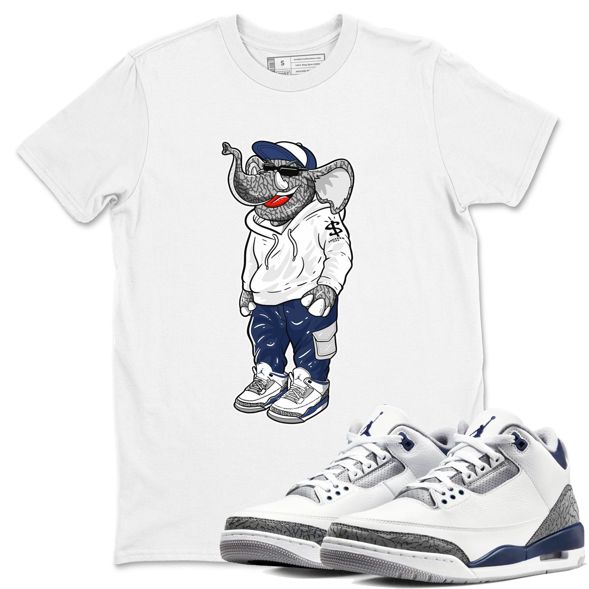 Air Jordan 3 Midnight Navy shirt to match jordans Sneakerhead Elephant sneaker tees 3s Midnight Navy SNRT sneaker release Tees unisex cotton White 1 crew neck shirt