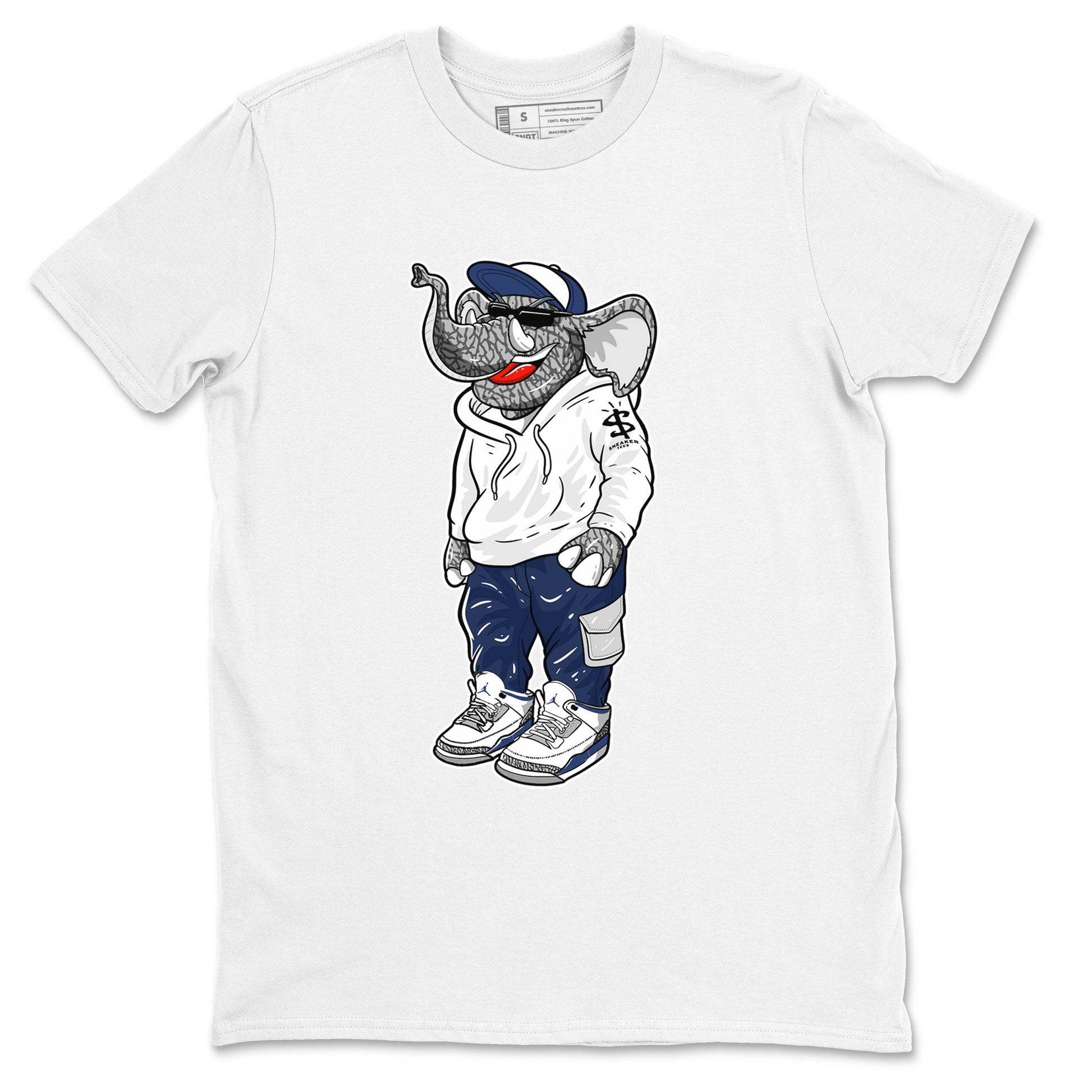 Air Jordan 3 Midnight Navy shirt to match jordans Sneakerhead Elephant sneaker tees 3s Midnight Navy SNRT sneaker release Tees unisex cotton White 2 crew neck shirt