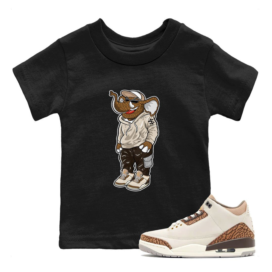 Air Jordan 3 Palomino Sneaker Match Tees Sneakerhead Elephant Sneaker Tees Jordan 3 Palomino Sneaker Release Tees Kids Shirts Black 1
