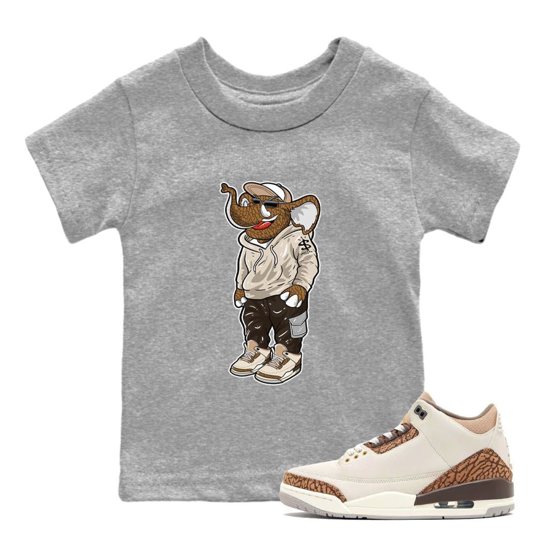 Air Jordan 3 Palomino Sneaker Match Tees Sneakerhead Elephant Sneaker Tees Jordan 3 Palomino Sneaker Release Tees Kids Shirts Heather Grey 1