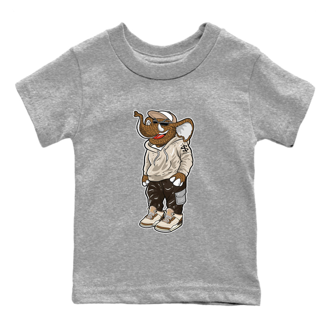 Air Jordan 3 Palomino Sneaker Match Tees Sneakerhead Elephant Sneaker Tees Jordan 3 Palomino Sneaker Release Tees Kids Shirts Heather Grey 2