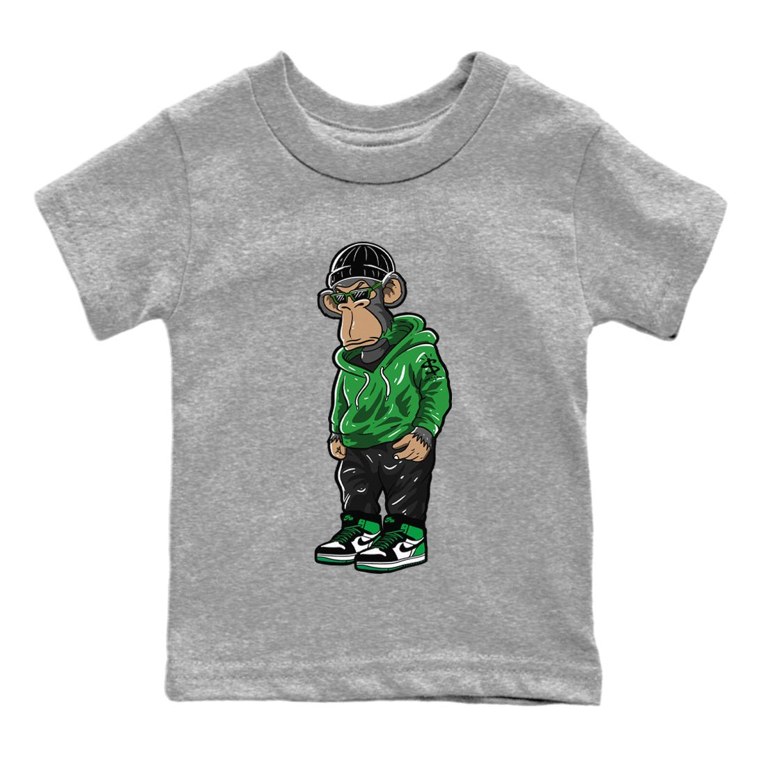 Air Jordan 1 Celtics Sneaker Match Tees Sneakerhead Monkey Sneaker Tees Air Jordan 1 Retro Celtics Sneaker Release Tees Kids Shirts Heather Grey 2