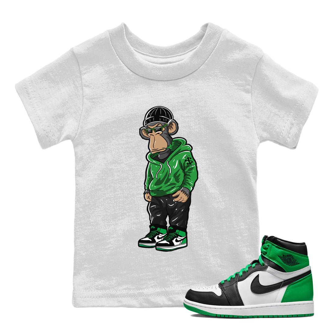 Air Jordan 1 Celtics Sneaker Match Tees Sneakerhead Monkey Sneaker Tees Air Jordan 1 Retro Celtics Sneaker Release Tees Kids Shirts White 1