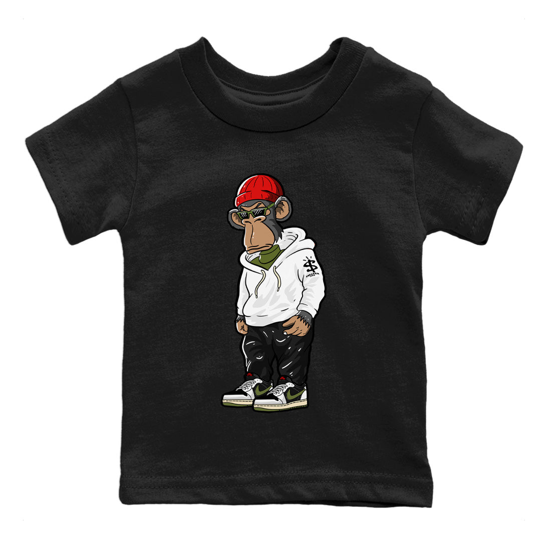 Air Jordan 1 Travis Scott Olive Sneakerhead Monkey Baby and Kids Sneaker Tees Air Jordan 1 Low x Travis Scott x Olive Kids Sneaker Tees Washing and Care Tip