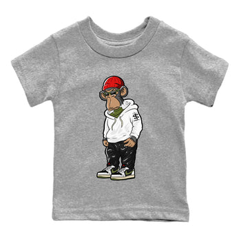 Air Jordan 1 Travis Scott Olive Sneaker Match Tees Sneakerhead Monkey Sneaker Tees Air Jordan 1 Low x Travis Scott x Olive Sneaker Release Tees Kids Shirts Heather Grey 2