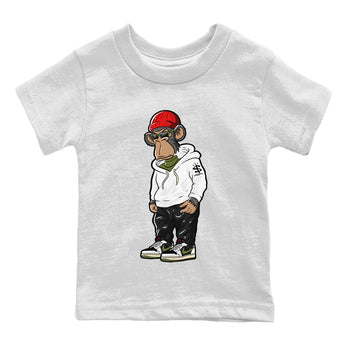 Air Jordan 1 Travis Scott Olive Sneaker Match Tees Sneakerhead Monkey Sneaker Tees Air Jordan 1 Low x Travis Scott x Olive Sneaker Release Tees Kids Shirts White 2