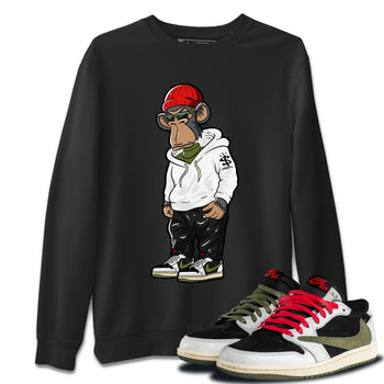 Air Jordan 1 Travis Scott Olive Sneaker Match Tees Sneakerhead Monkey Sneaker Tees Air Jordan 1 Low x Travis Scott x Olive Sneaker Release Tees Unisex Shirts Black 1
