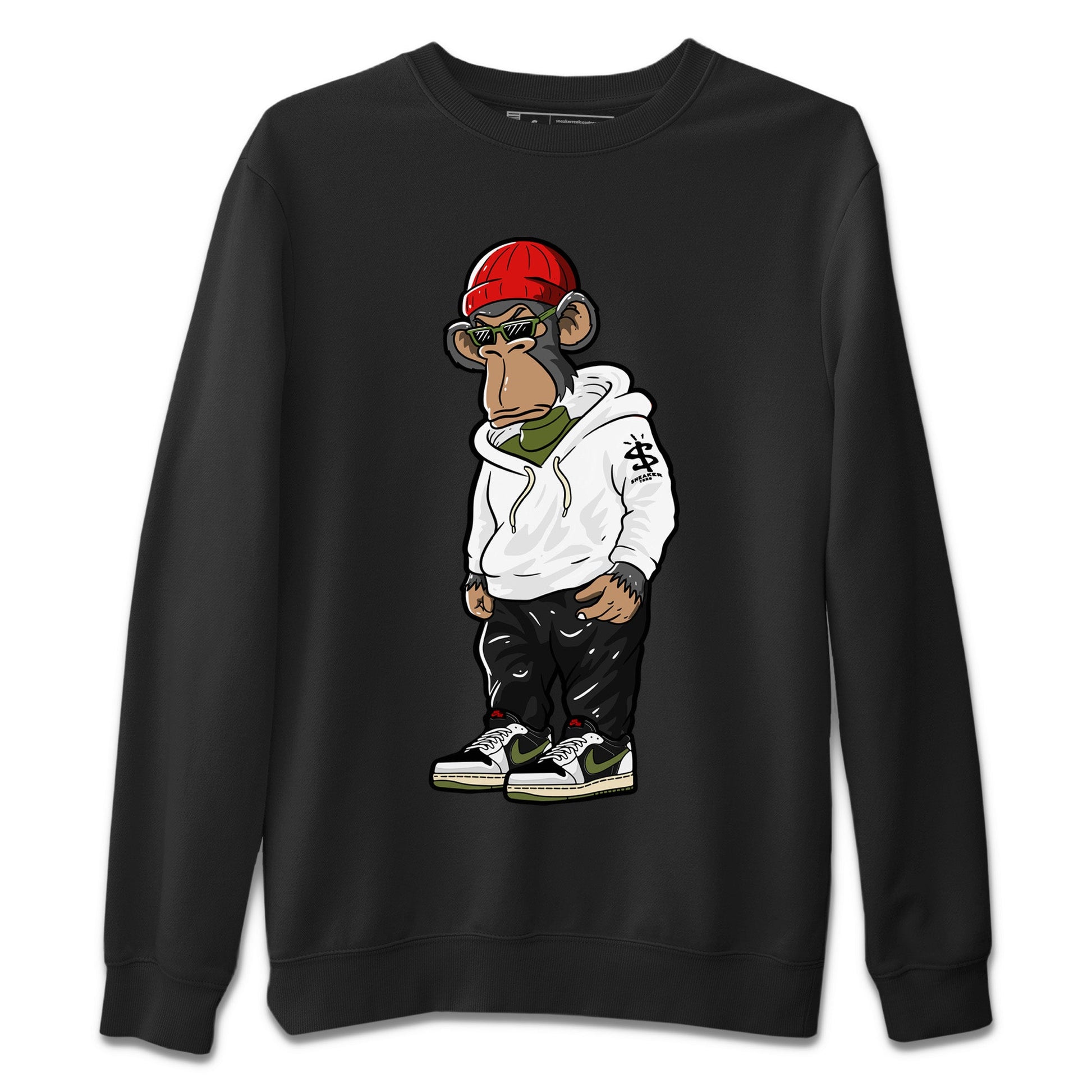 Air Jordan 1 Travis Scott Olive Sneaker Match Tees Sneakerhead Monkey Sneaker Tees Air Jordan 1 Low x Travis Scott x Olive Sneaker Release Tees Unisex Shirts Black 2