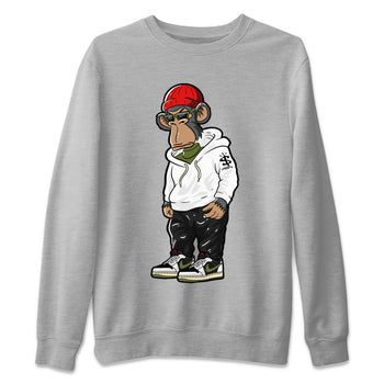 Air Jordan 1 Travis Scott Olive Sneaker Match Tees Sneakerhead Monkey Sneaker Tees Air Jordan 1 Low x Travis Scott x Olive Sneaker Release Tees Unisex Shirts Heather Grey 2