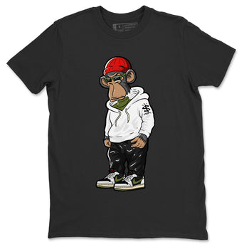 Air Jordan 1 Travis Scott Olive Sneaker Match Tees Sneakerhead Monkey Sneaker Tees Air Jordan 1 Low x Travis Scott x Olive Sneaker Release Tees Unisex Shirts Black 2