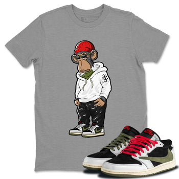 Air Jordan 1 Travis Scott Olive Sneakerhead Monkey Crew Neck Sneaker Tees Air Jordan 1 Low x Travis Scott x Olive Sneaker T-Shirts Size Chart
