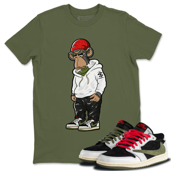Air Jordan 1 Travis Scott Olive Sneakerhead Monkey Crew Neck Sneaker Tees Air Jordan 1 Low x Travis Scott x Olive Sneaker T-Shirts Washing and Care Tip