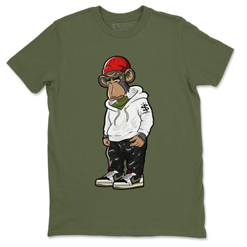 Air Jordan 1 Travis Scott Olive Sneaker Match Tees Sneakerhead Monkey Sneaker Tees Air Jordan 1 Low x Travis Scott x Olive Sneaker Release Tees Unisex Shirts Military Green 2