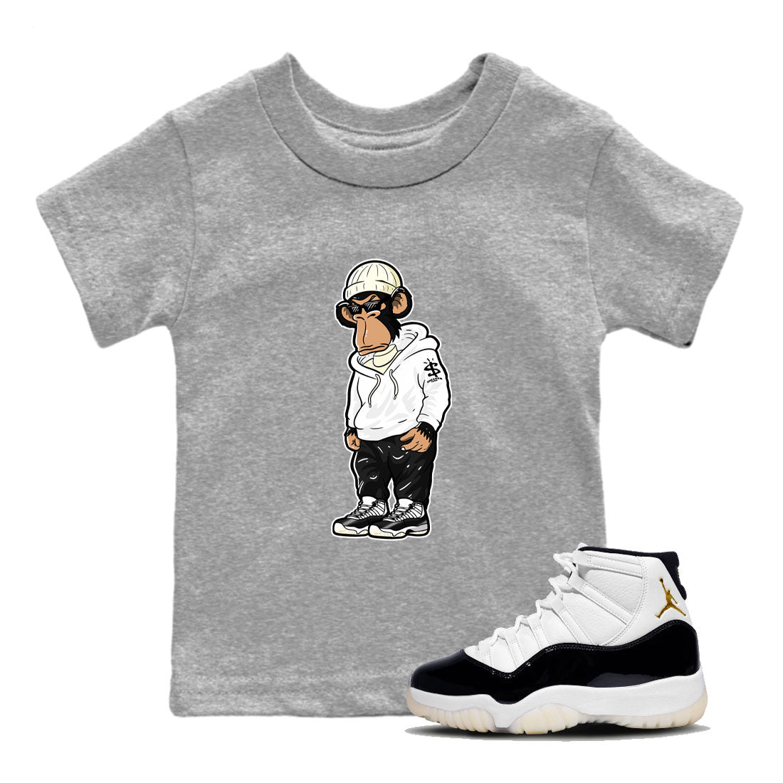 AJ11 Gratitude shirt to match jordans Sneakerhead Monkey sneaker tees 11s Gratitude SNRT Sneaker Release tees baby toddler Heather Grey 1 cotton Sneaker T-Shirt