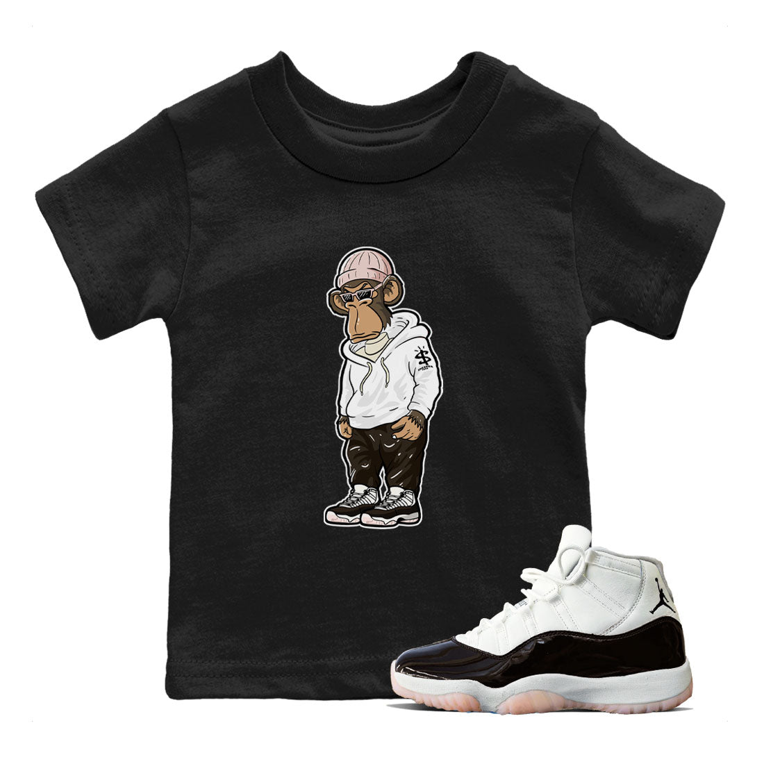11s Neapolitan shirt to match jordans Sneakerhead Monkey sneaker tees Air Jordan 11 Neapolitan SNRT Sneaker Release Tees Baby Toddler Black 1 T-Shirt