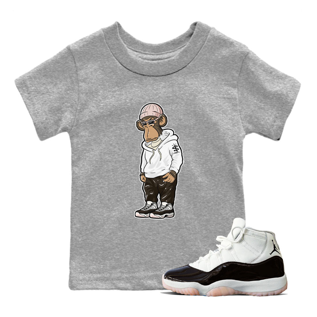 11s Neapolitan shirt to match jordans Sneakerhead Monkey sneaker tees Air Jordan 11 Neapolitan SNRT Sneaker Release Tees Baby Toddler Heather Grey 1 T-Shirt