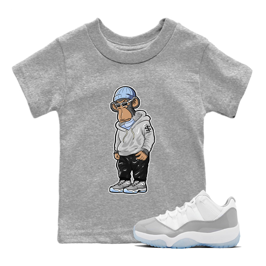 Air Jordan 11 White Cement Sneakerhead Monkey Baby and Kids Sneaker Tees Jordan 11 Retro White Cement Kids Sneaker Tees Size Chart