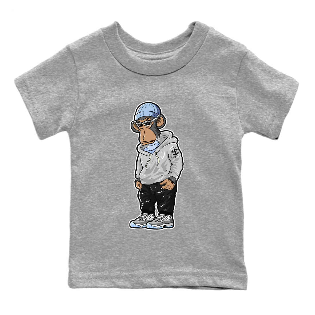 Air Jordan 11 White Cement Sneaker Match Tees Sneakerhead Monkey Sneaker Tees Jordan 11 Retro White Cement Sneaker Release Tees Kids Shirts Heather Grey 2