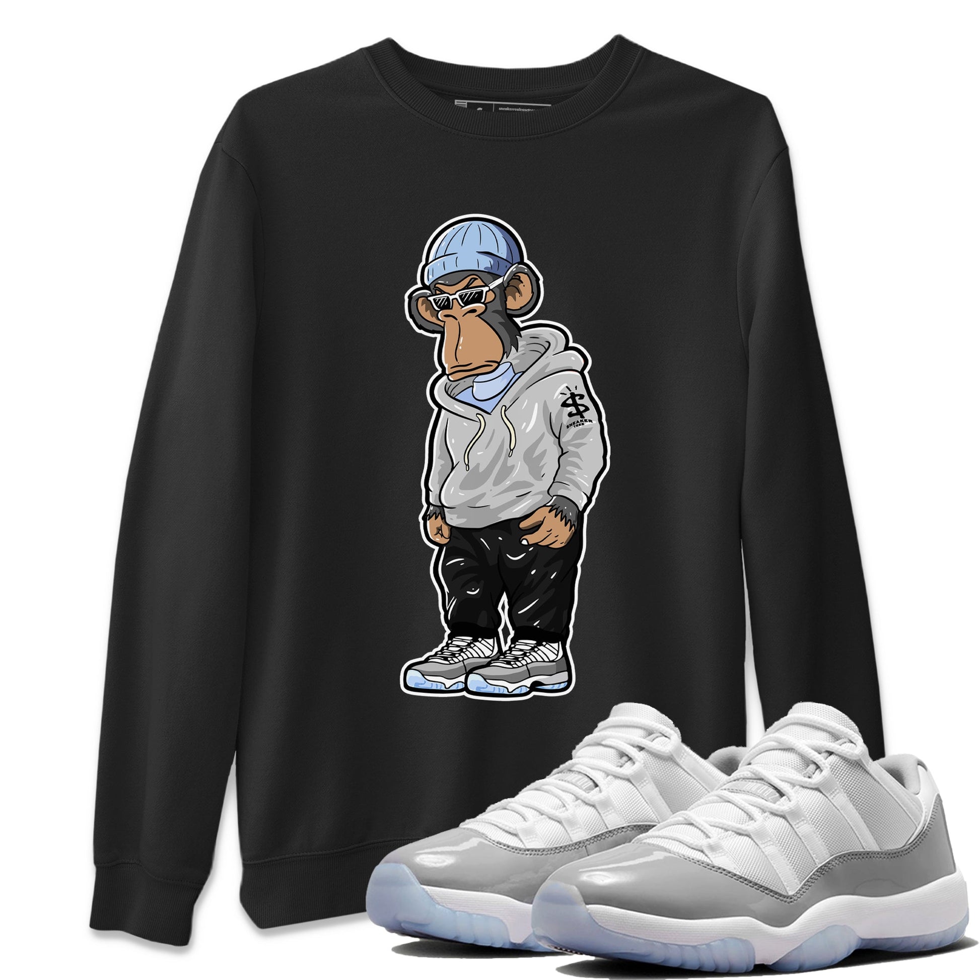 Air Jordan 11 White Cement Sneaker Match Tees Sneakerhead Monkey Sneaker Tees Jordan 11 Retro White Cement Sneaker Release Tees Unisex Shirts Black 1