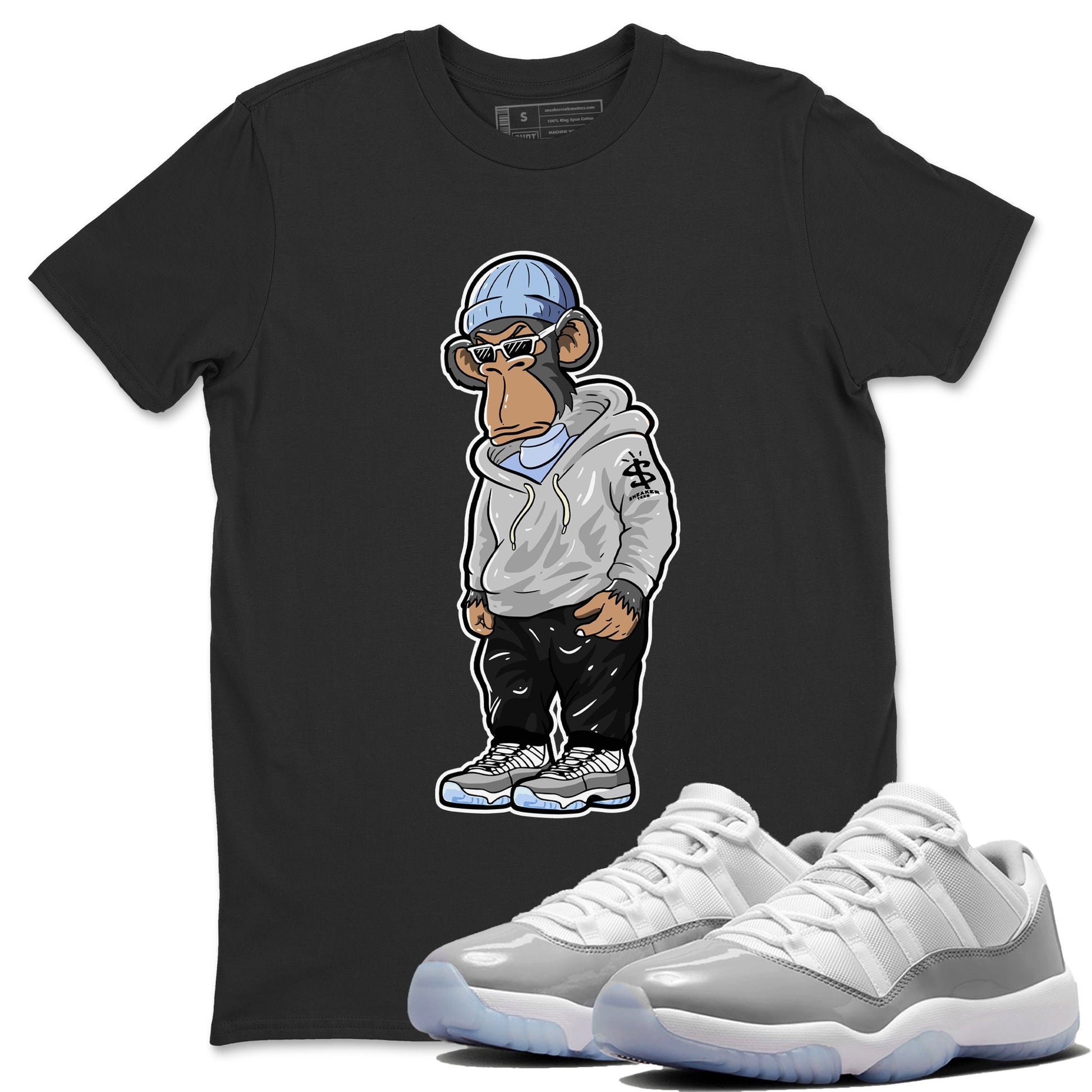 Air Jordan 11 White Cement Sneaker Match Tees Sneakerhead Monkey Sneaker Tees Jordan 11 Retro White Cement Sneaker Release Tees Unisex Shirts Black 1