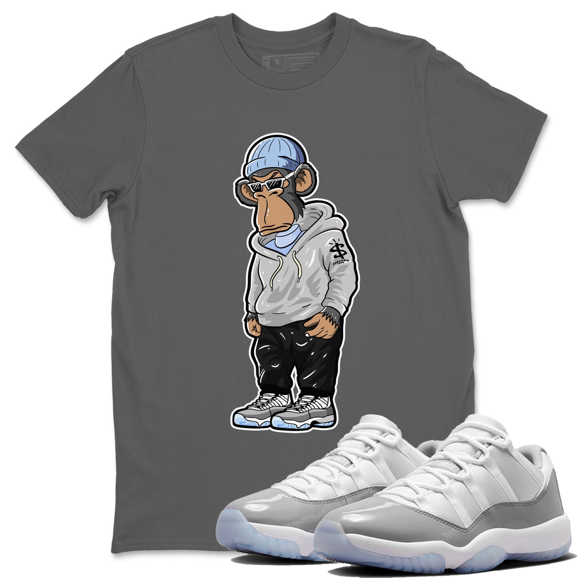 Air Jordan 11 White Cement Sneakerhead Monkey Crew Neck Sneaker Tees Jordan 11 Retro White Cement Sneaker T-Shirts Washing and Care Tip