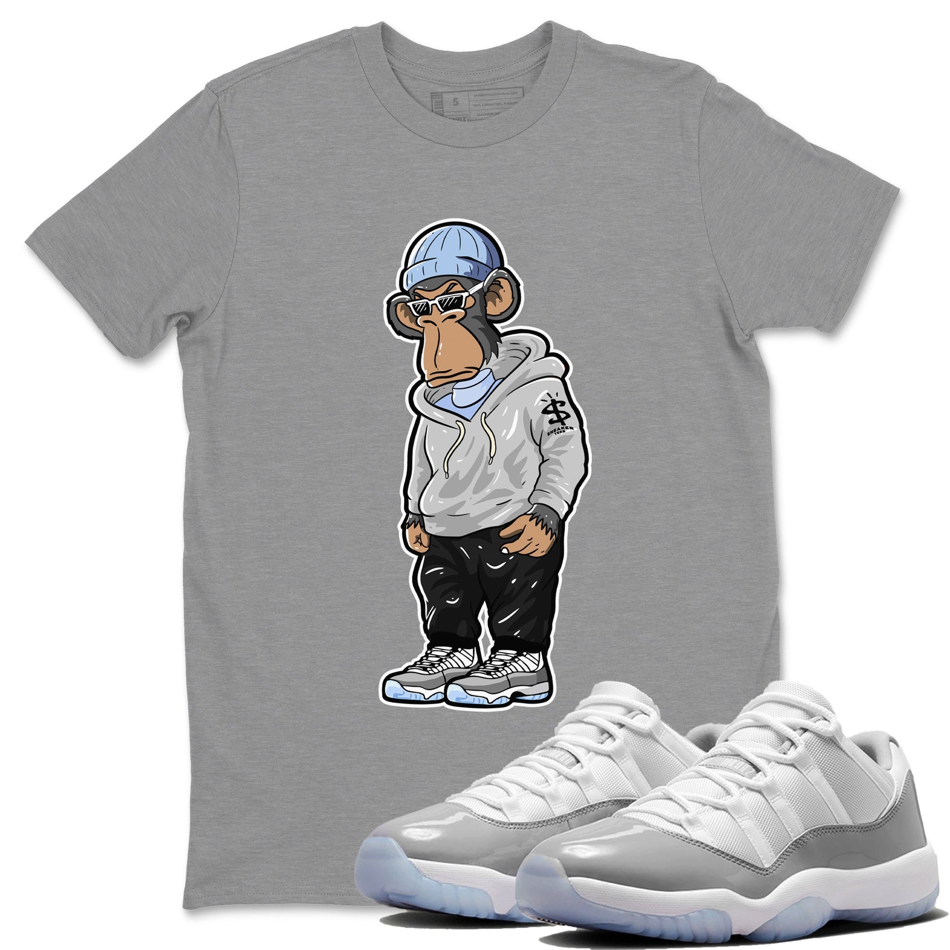 Air Jordan 11 White Cement Sneakerhead Monkey Crew Neck Sneaker Tees Jordan 11 Retro White Cement Sneaker T-Shirts Size Chart